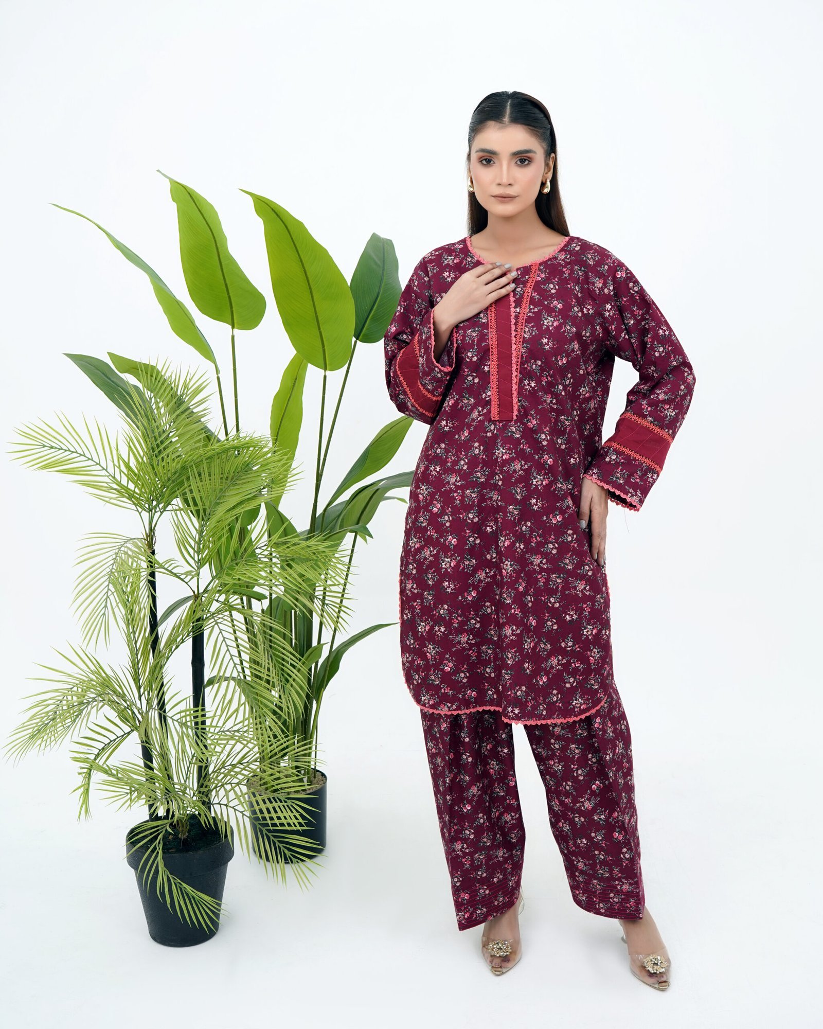 Deep Maroon Allure 2-Piece Cotton Set