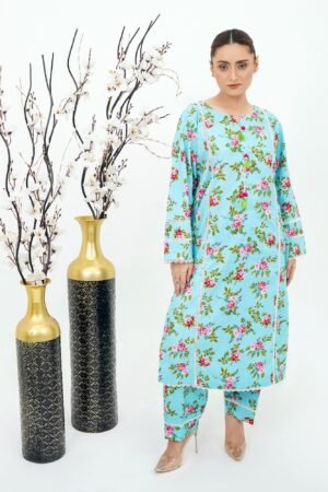 Elegant Mint Floral 2-Piece Cotton Set