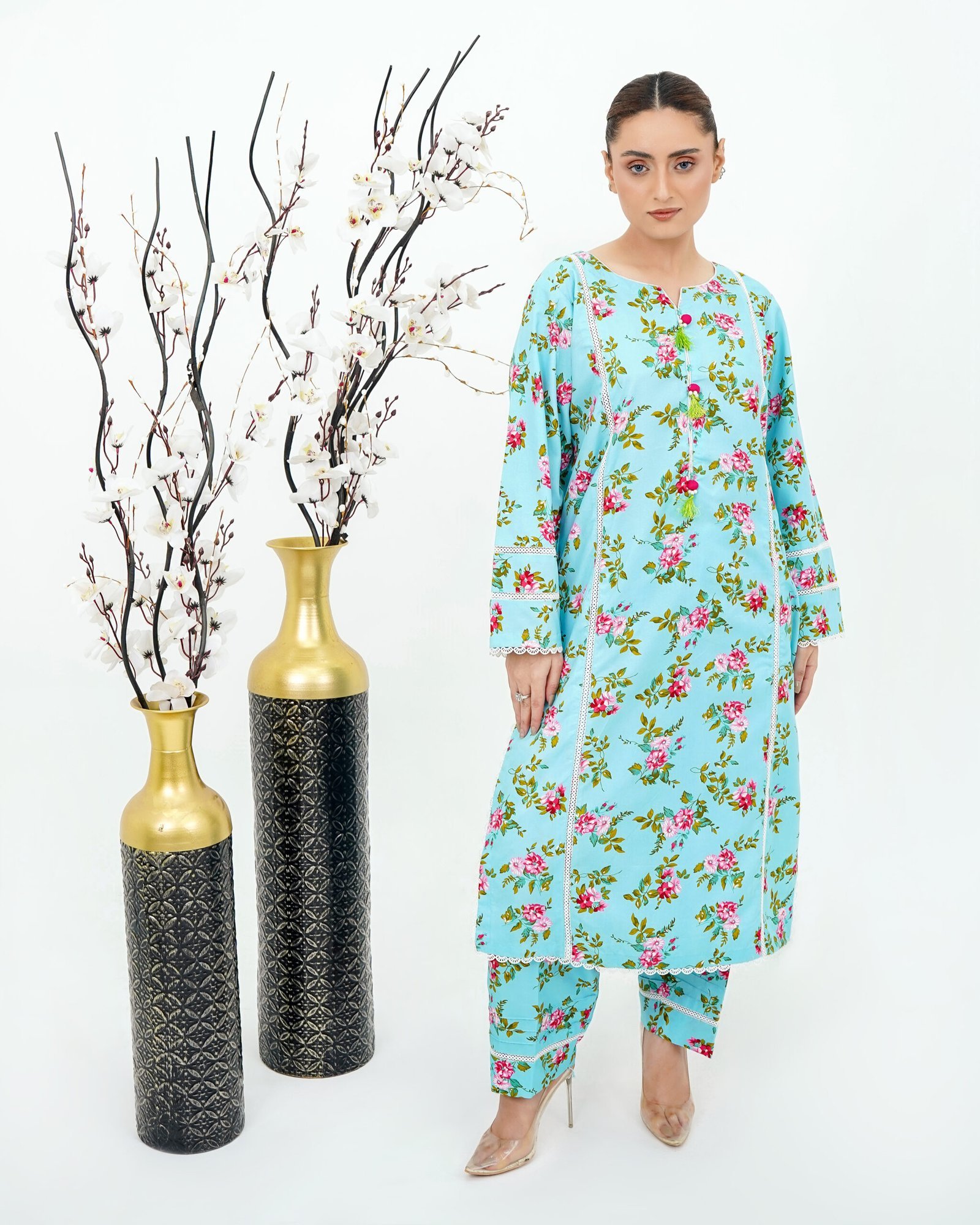 Elegant Mint Floral 2-Piece Cotton Set