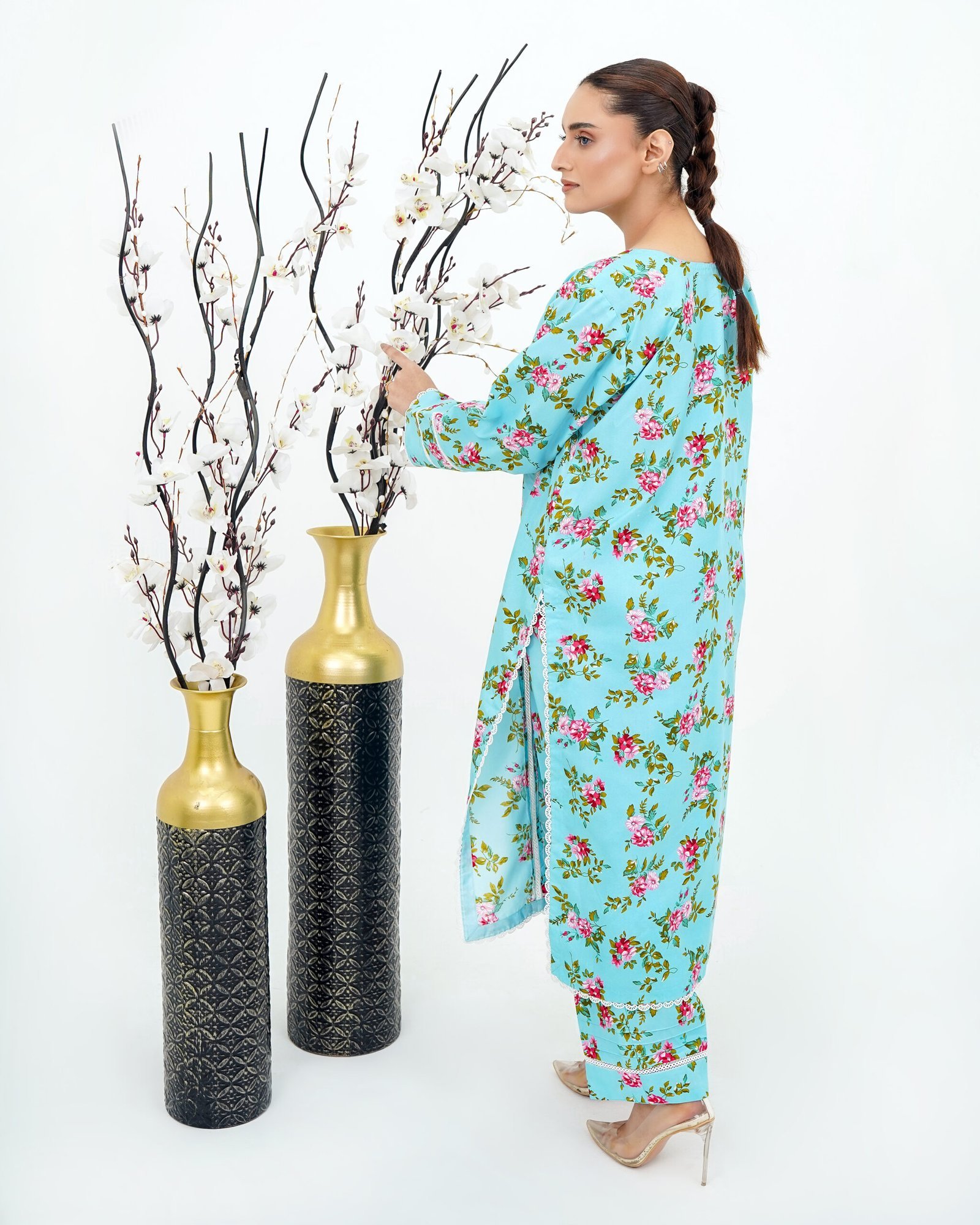 Elegant Mint Floral 2-Piece Cotton Set - Image 4