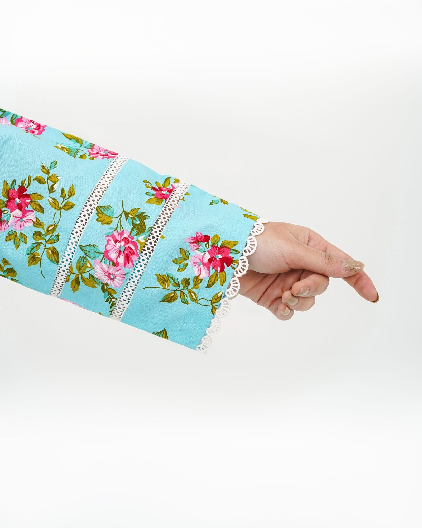 Elegant Mint Floral 2-Piece Cotton Set - Image 3