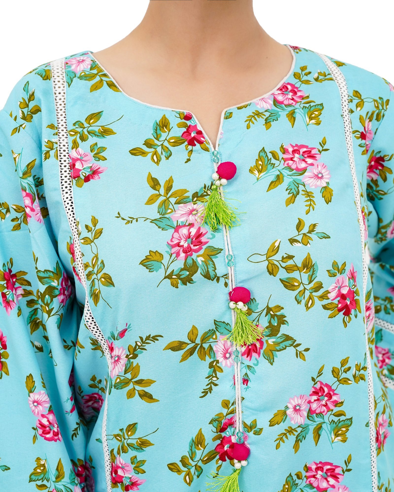 Elegant Mint Floral 2-Piece Cotton Set - Image 2