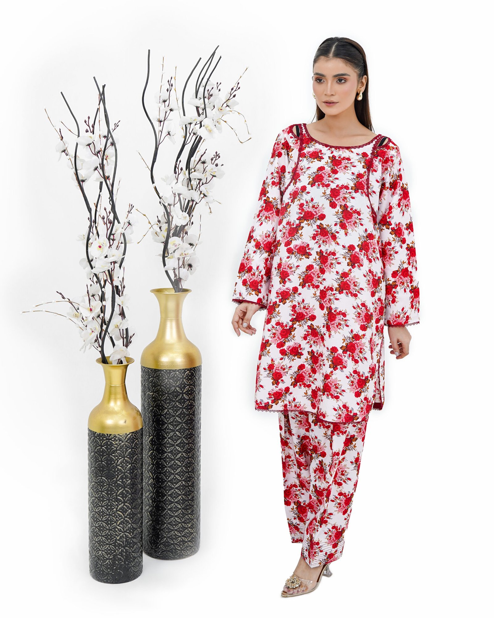 Pink Petal Print 2-Piece Cotton Ensemble