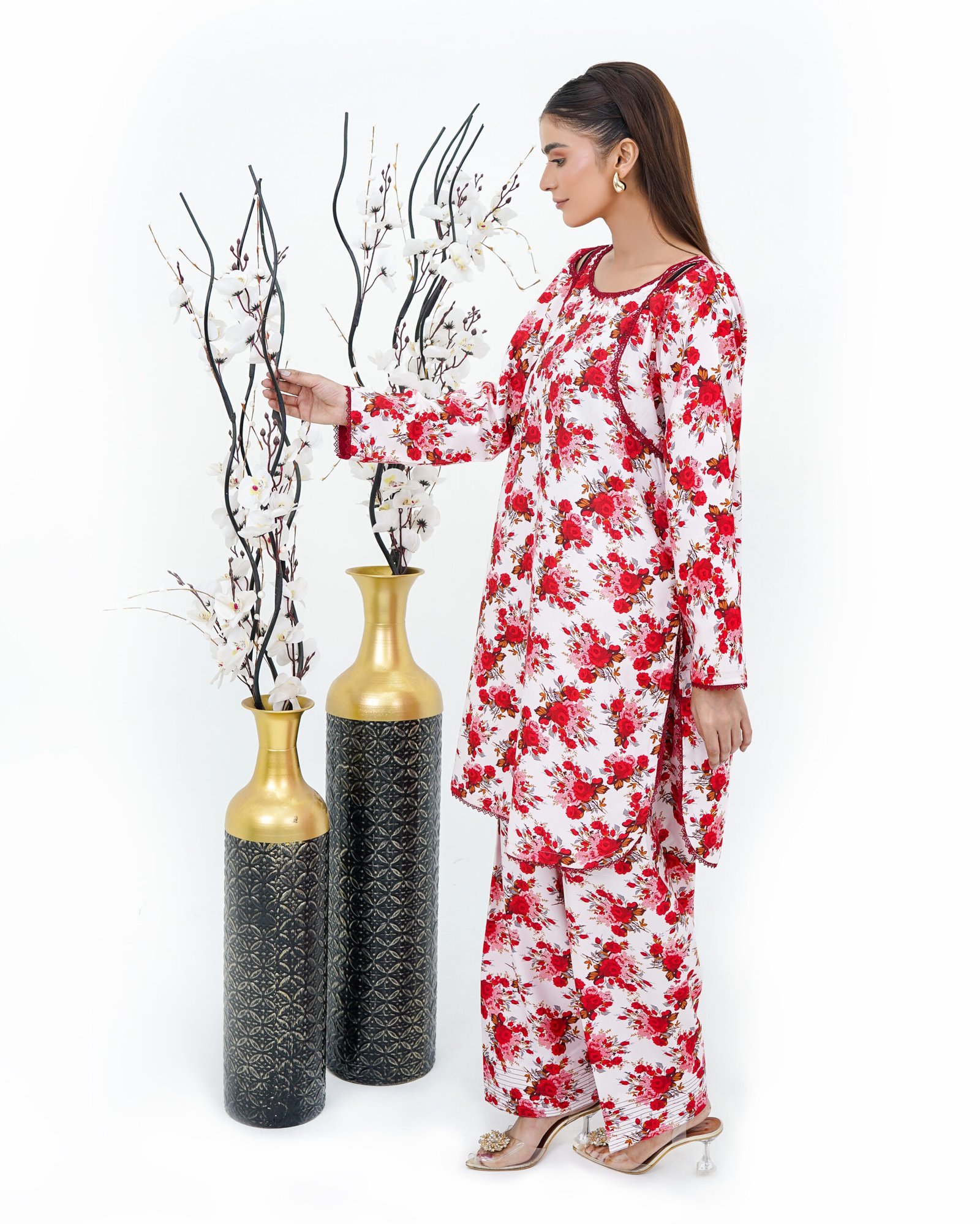 Pink Petal Print 2-Piece Cotton Ensemble - Image 2