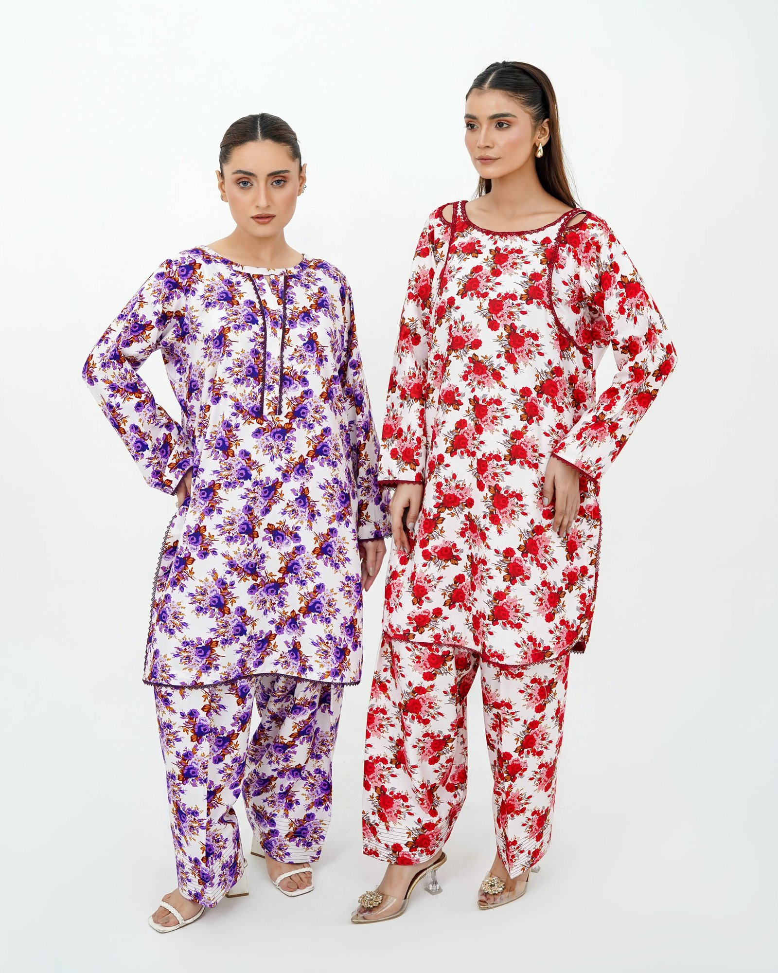 Plum and White Luxe Print 2-Piece Cotton Set - Image 8
