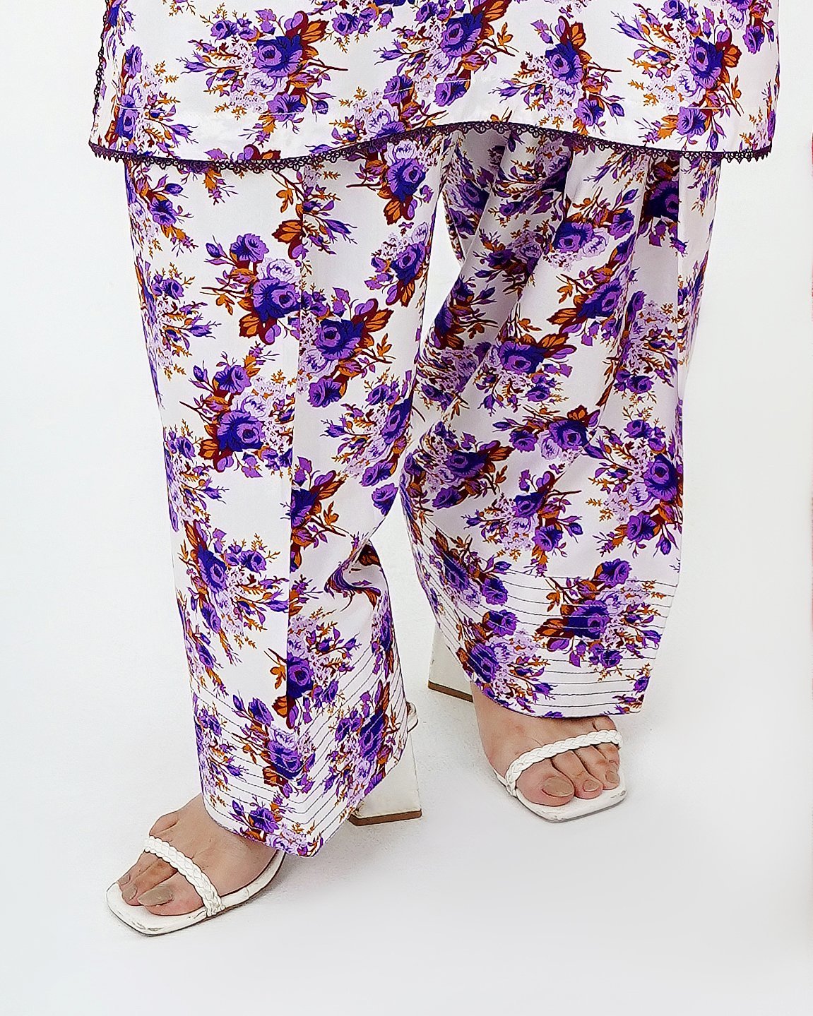 Plum and White Luxe Print 2-Piece Cotton Set - Image 2