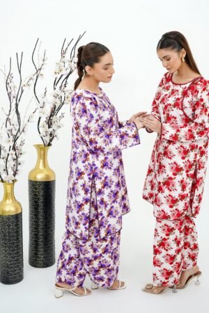 Plum and White Luxe Print 2-Piece Cotton Set