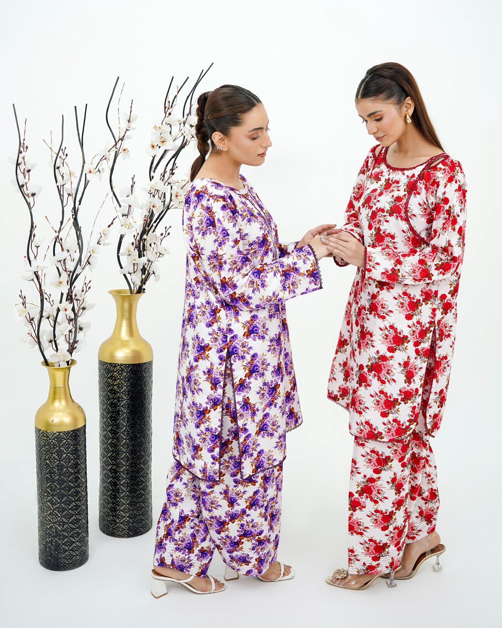 Plum and White Luxe Print 2-Piece Cotton Set