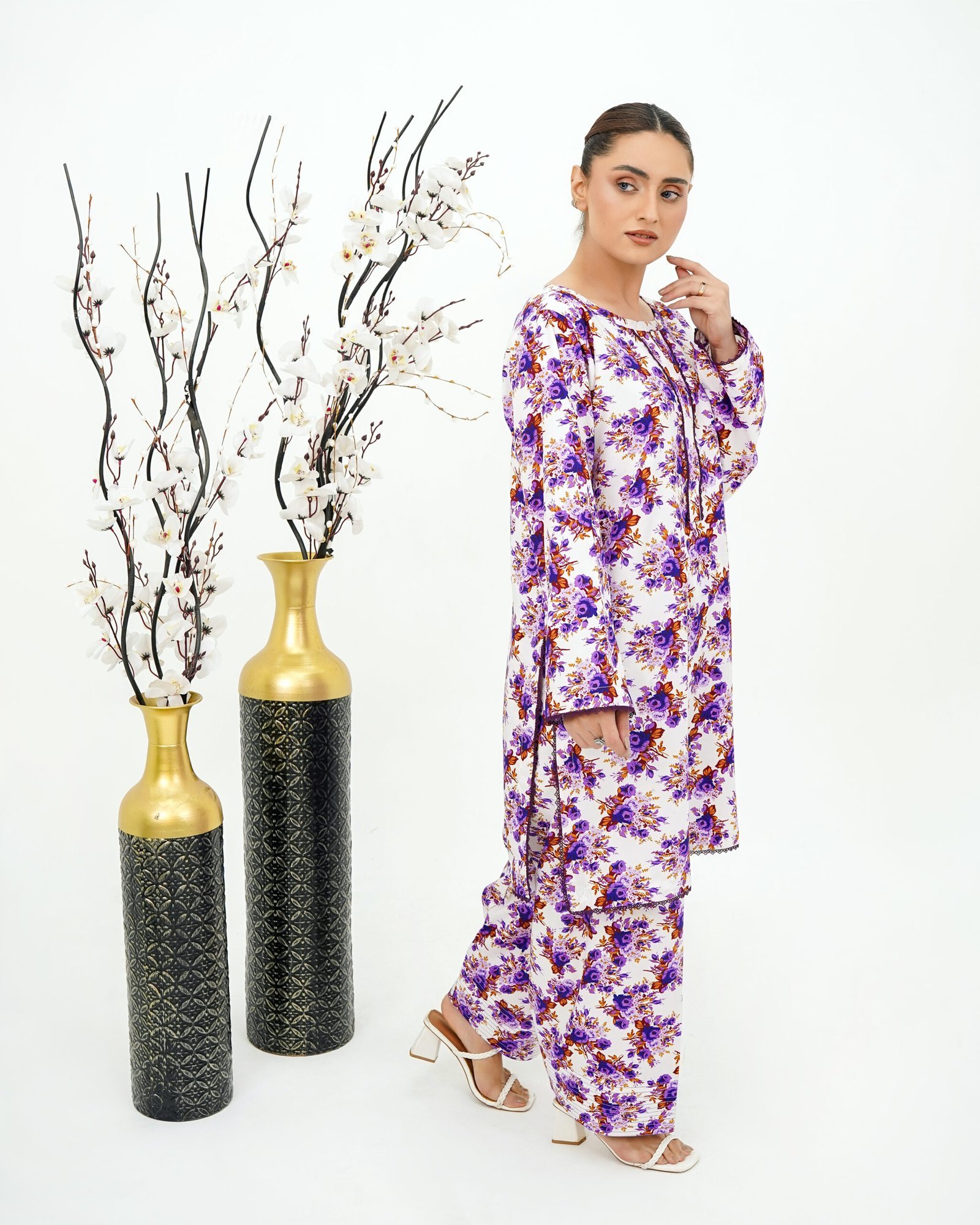 Plum and White Luxe Print 2-Piece Cotton Set - Image 4