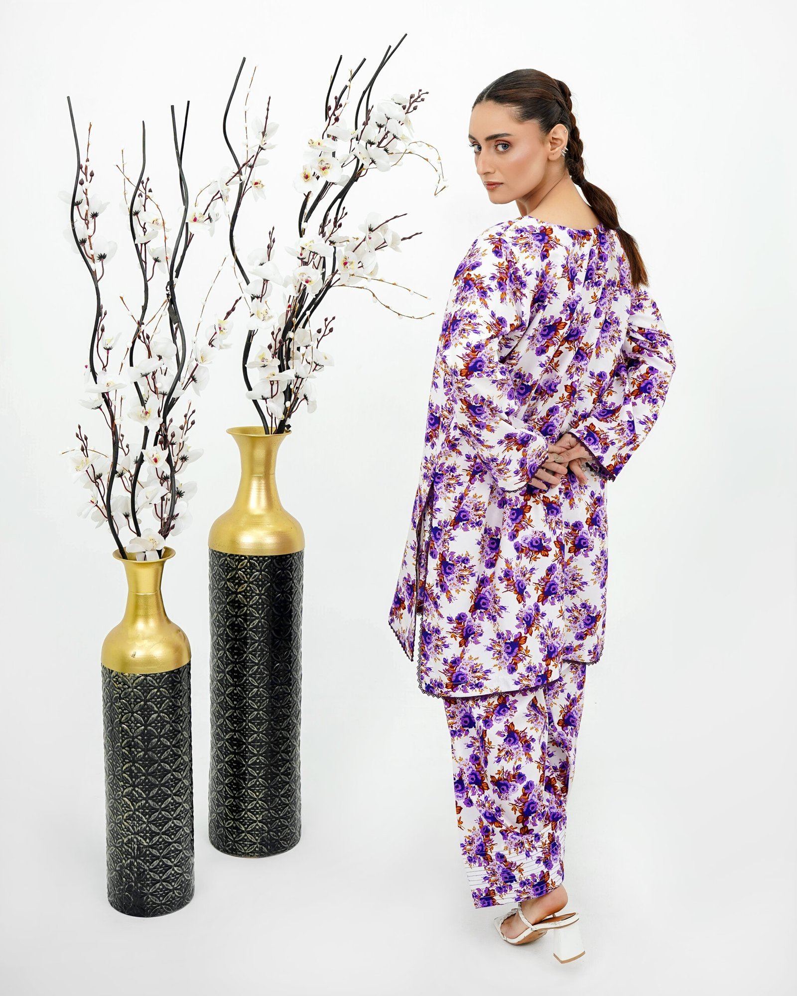 Plum and White Luxe Print 2-Piece Cotton Set - Image 5